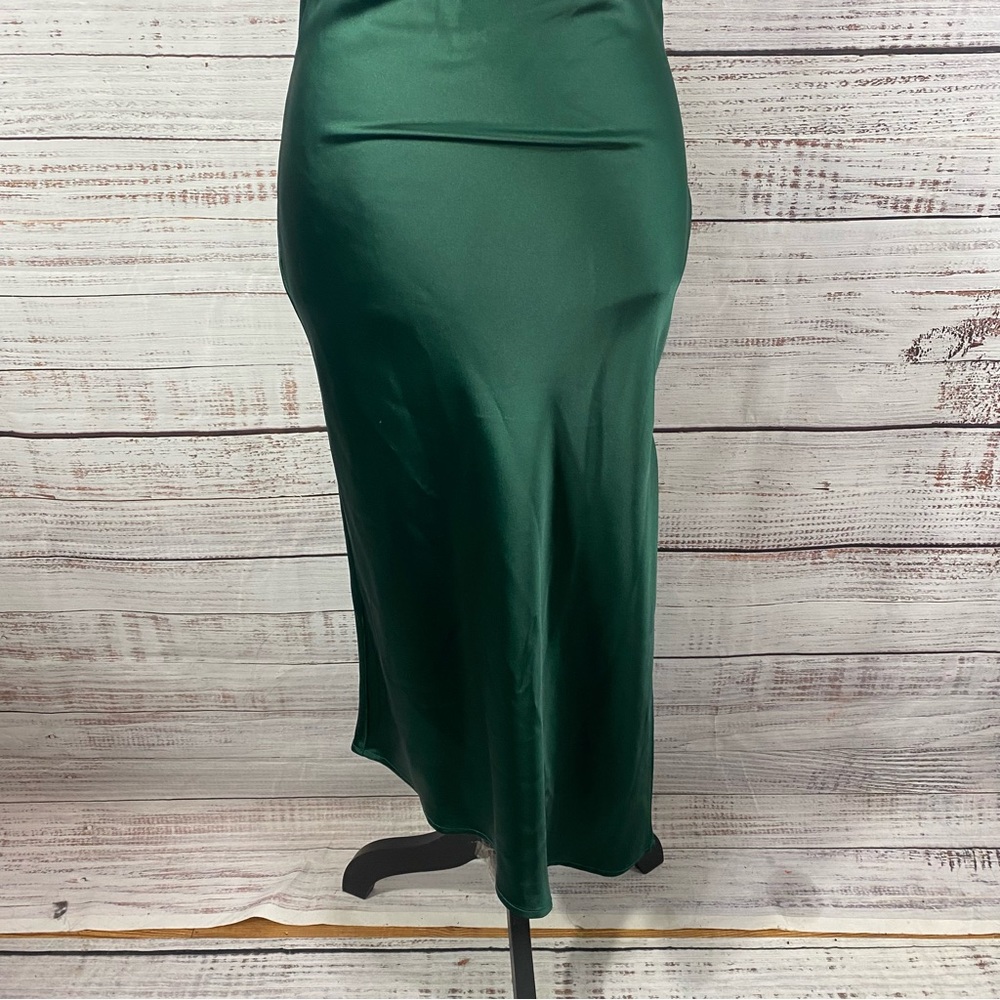 PETAL + PUP EMERALD GREEN LOW CUT BACK SILKY SIZE 4 HIGH LOW HEM DRESS - Picture 4 of 12